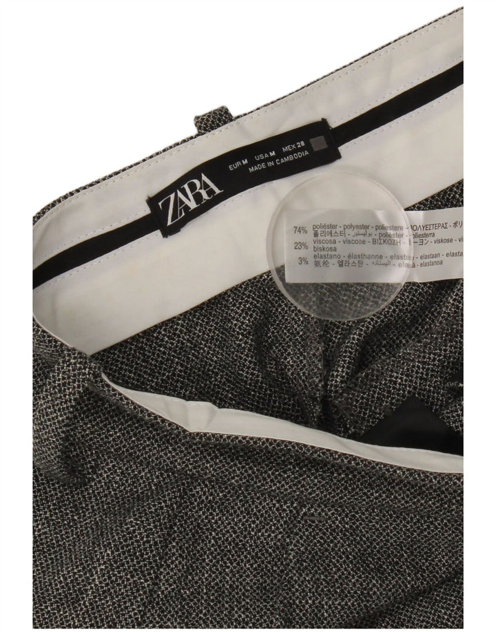 Zara Calça feminina casual cintura alta perna larga cinza médio poliéster
