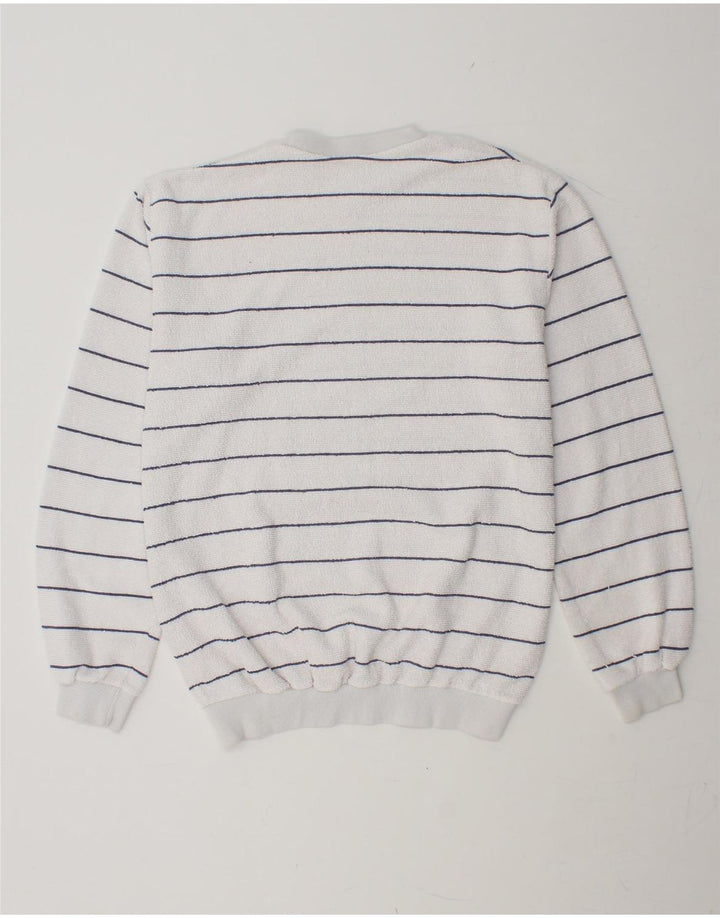VINTAGE Womens Sweatshirt Jumper UK 16 Large White Striped Cotton Vintage Vintage and Second-Hand Vintage from Messina Hembry 