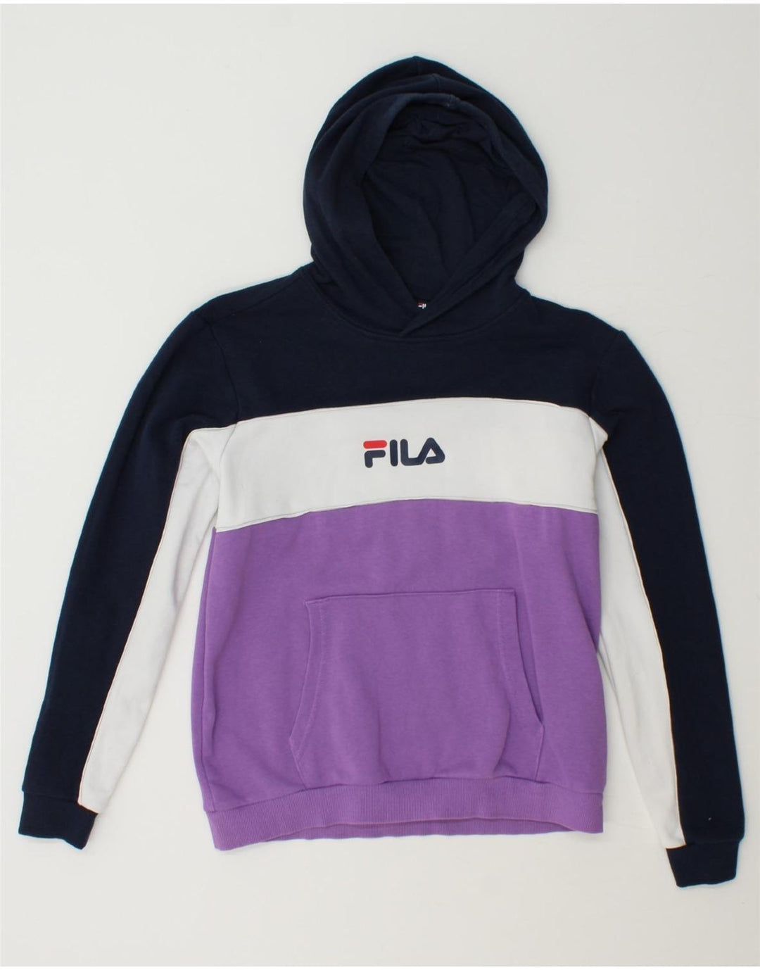 FILA Girls Graphic Hoodie Jumper 13-14 Years Multicoloured Colourblock Vintage Fila and Second-Hand Fila from Messina Hembry 