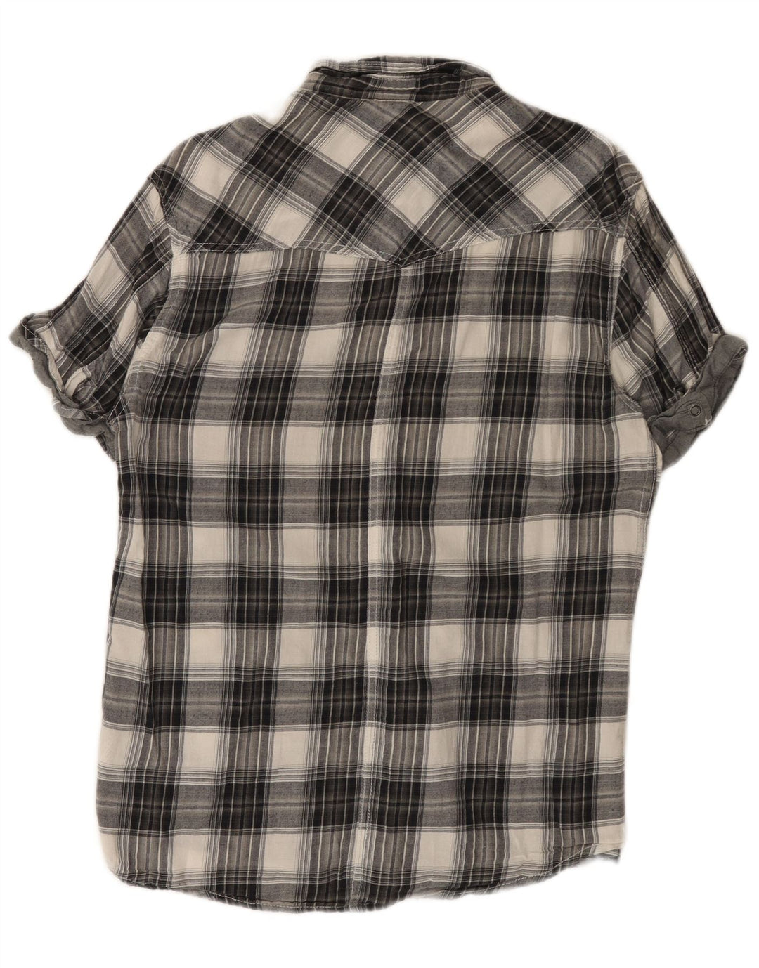 Camisa masculina de flanela de manga curta Jack & Jones grande algodão xadrez cinza