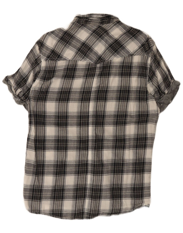 Camisa masculina de flanela de manga curta Jack & Jones grande algodão xadrez cinza