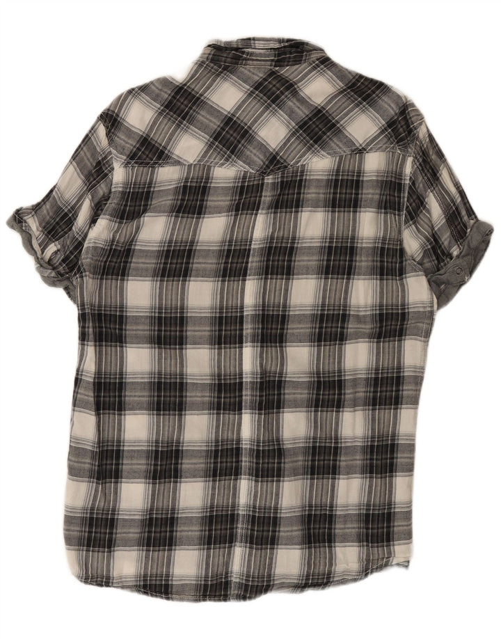Camisa masculina de flanela de manga curta Jack & Jones grande algodão xadrez cinza