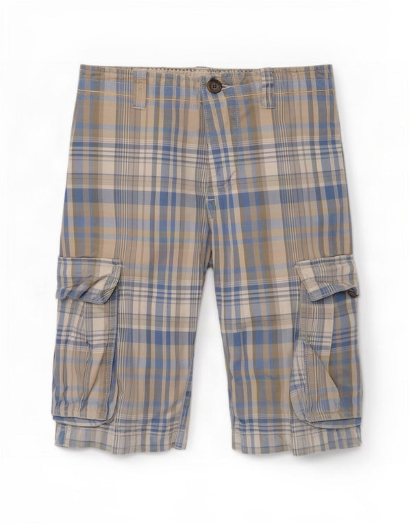 Benetton Mens Regular Cargo Shorts W32 Médio Xadrez Azul