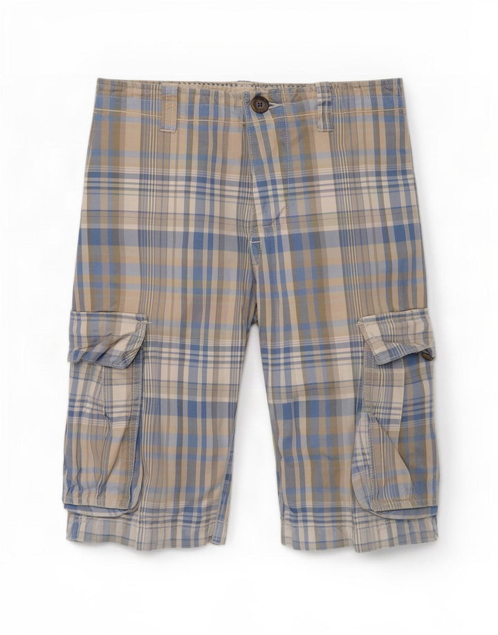Benetton Mens Regular Cargo Shorts W32 Médio Xadrez Azul
