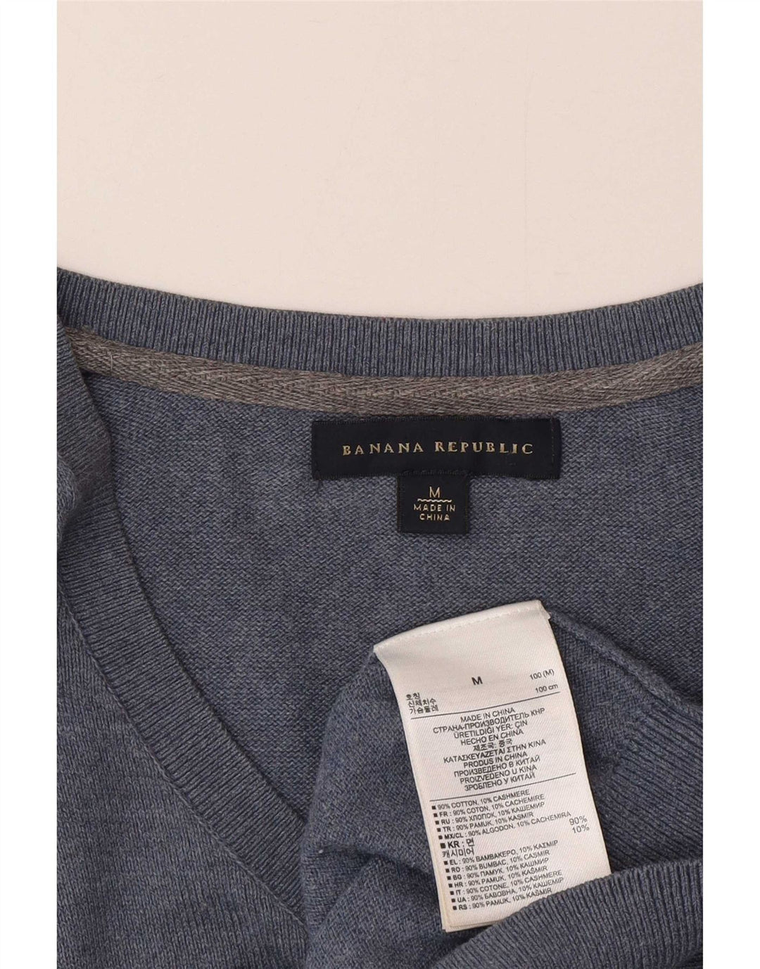 Suéter masculino Banana Republic com decote em V de algodão azul médio