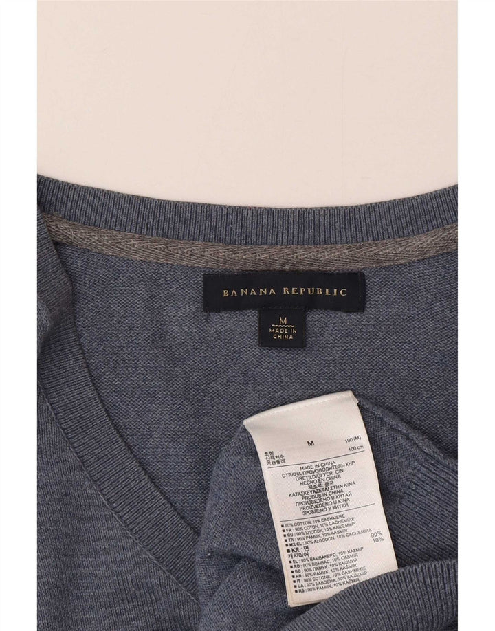 Suéter masculino Banana Republic com decote em V de algodão azul médio