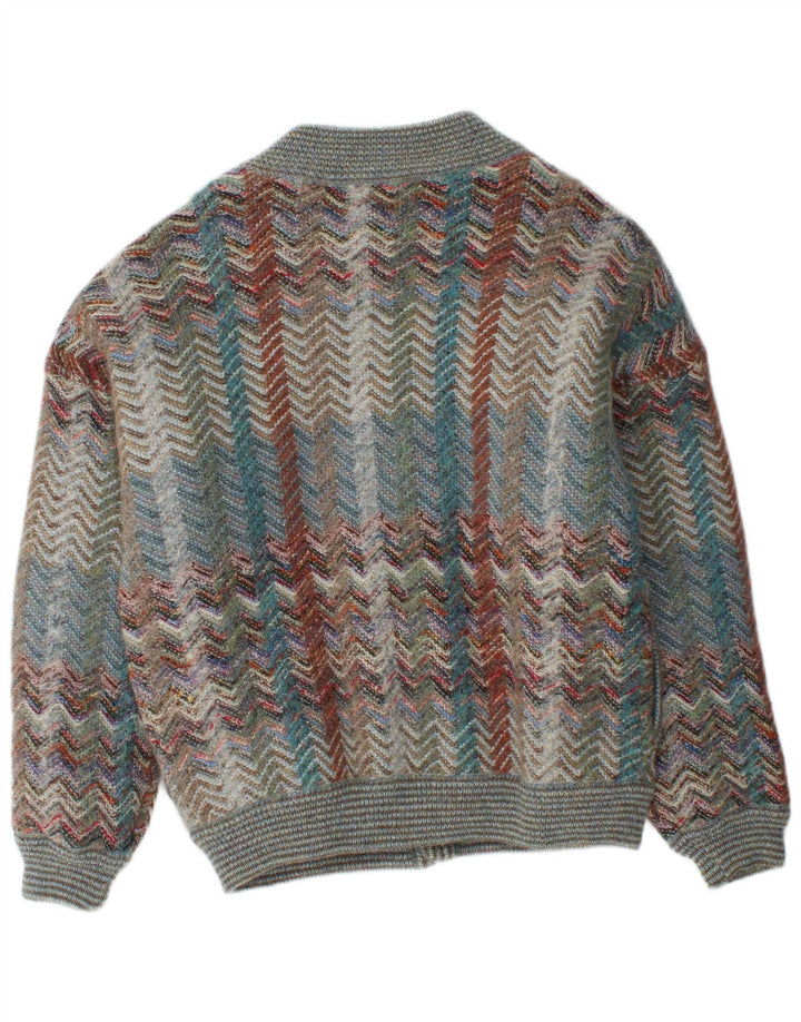 Jaqueta bomber de malha masculina vintage IT 50 grande lã Chevron multicolorida