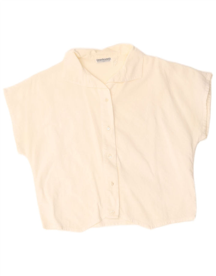 Blusa feminina Cacharel manga curta curta Reino Unido 14 médio branco