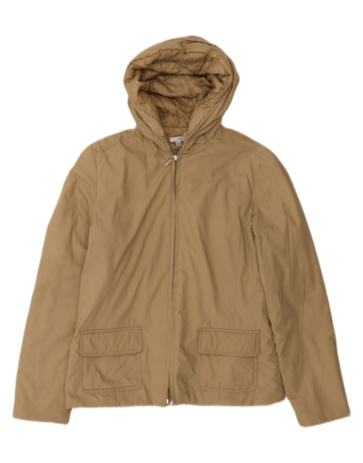 Jaqueta bomber com capuz feminino Zara UK 14 poliéster bege médio