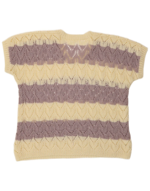 Suéter feminino VINTAGE de manga curta com decote em V Reino Unido 16 grande roxo