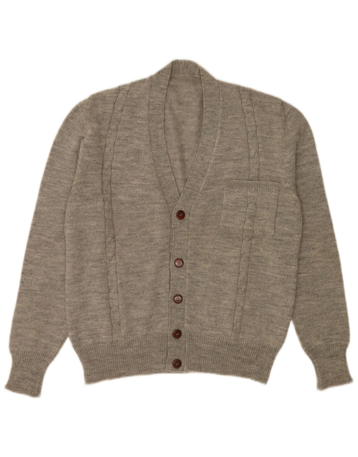 Suéter cardigã masculino vintage médio cinza manchado