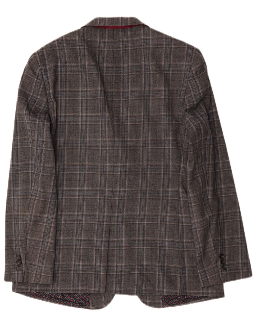Jaqueta blazer masculina longa de 2 botões Ted Baker Reino Unido 44 2XL lã xadrez cinza