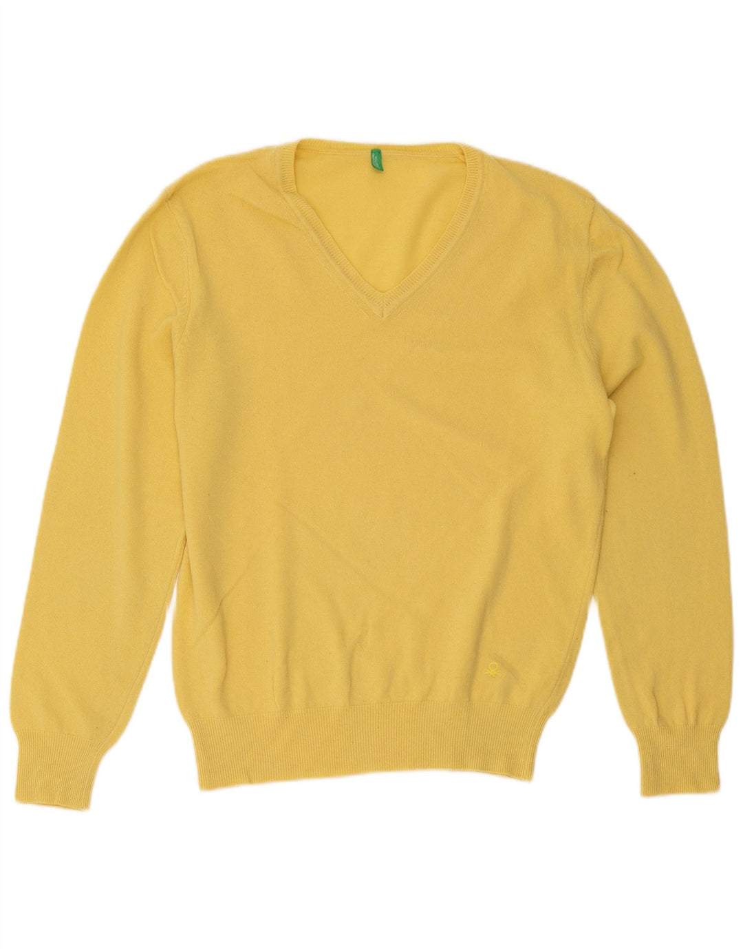Suéter masculino Benetton com decote em V amarelo médio