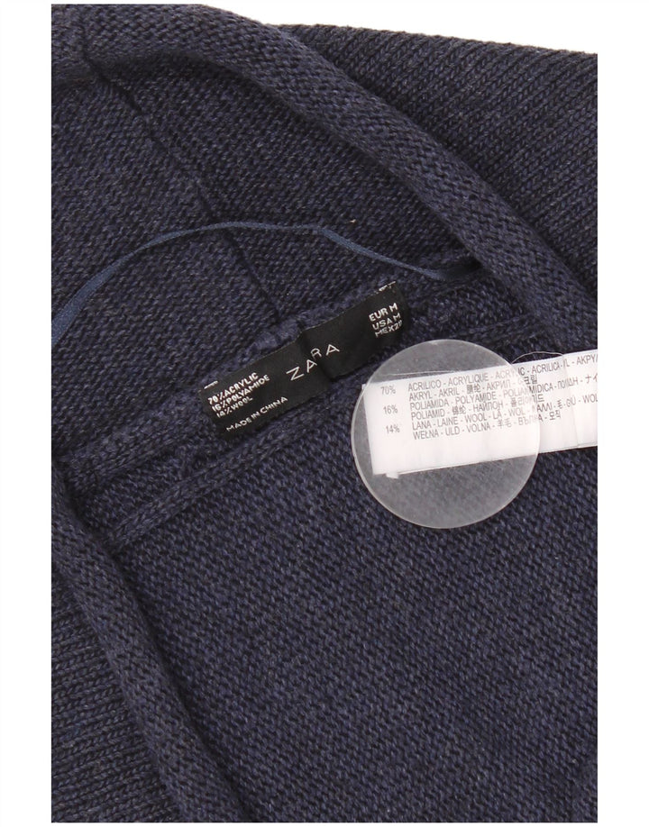 Suéter cardigã feminino Zara UK 14 médio azul marinho acrílico