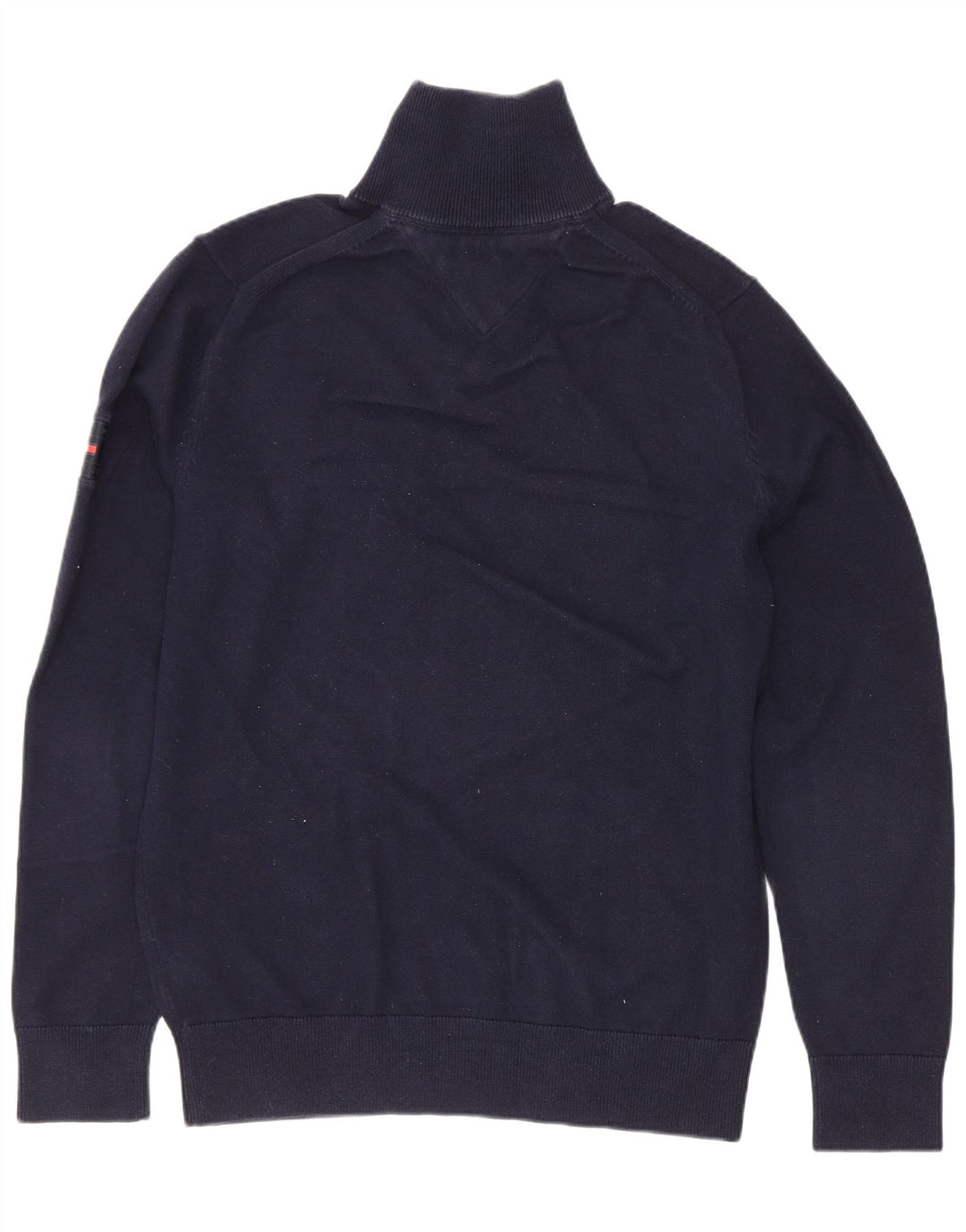 Suéter masculino Tommy Hilfiger com zíper e gola em bloco colorido azul marinho médio