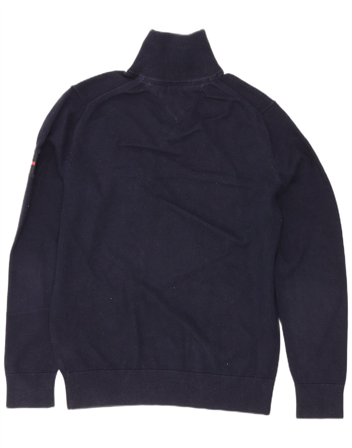 Suéter masculino Tommy Hilfiger com zíper e gola em bloco colorido azul marinho médio