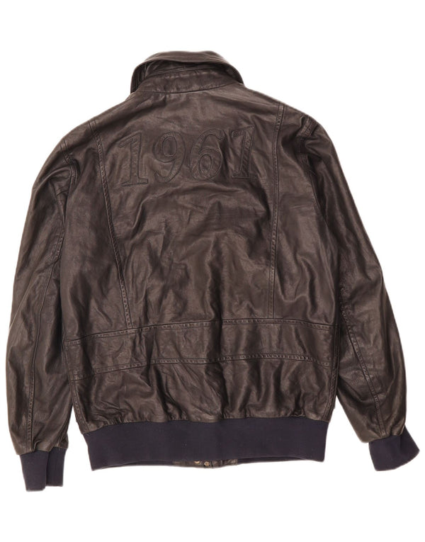 Jaqueta gráfica feminina AERONAUTICA MILITARE IT 42 couro preto médio