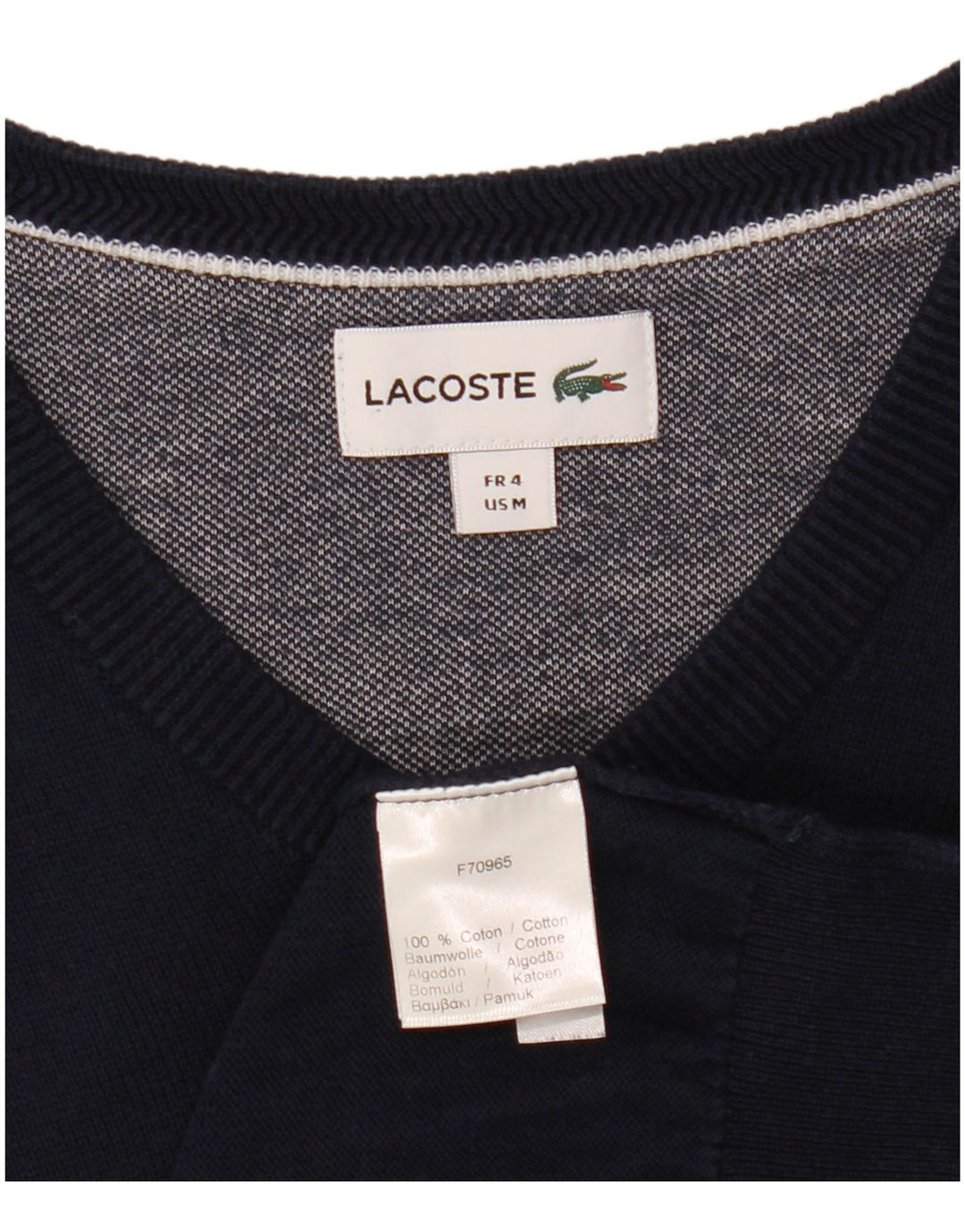 Suéter masculino LACOSTE com decote em V tamanho 4 médio azul marinho algodão