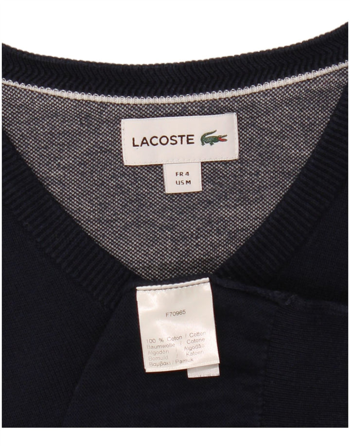 Suéter masculino LACOSTE com decote em V tamanho 4 médio azul marinho algodão