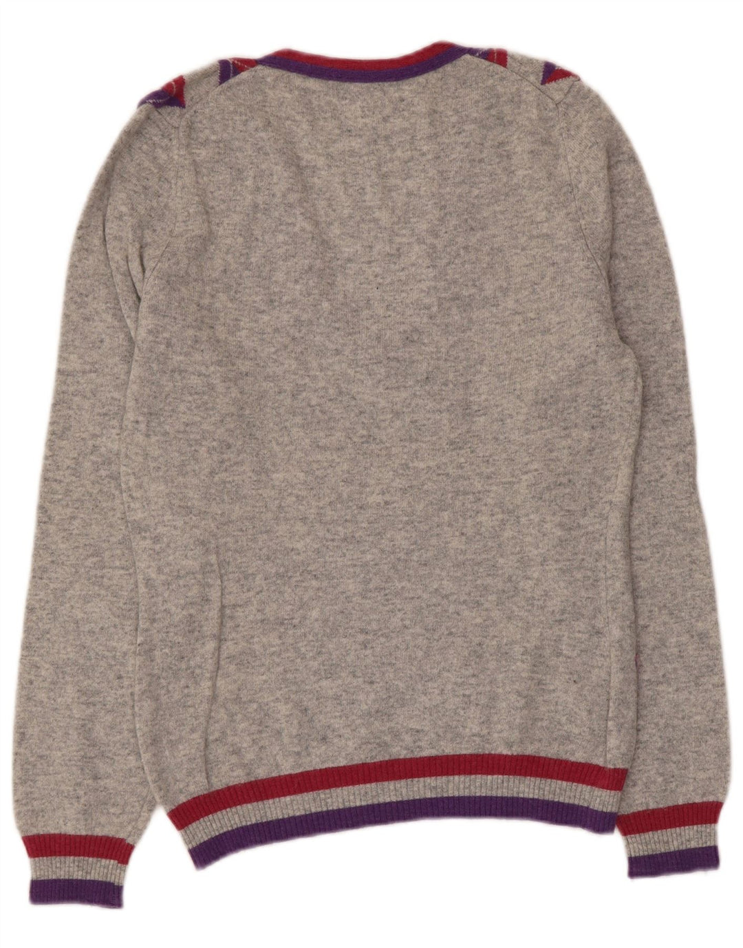 Suéter feminino Sisley com decote em V Reino Unido 10 pequeno cinza Argyle/Diamante