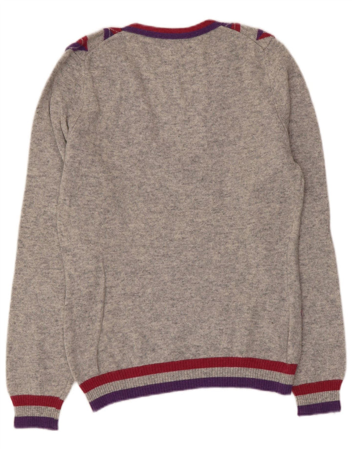 Suéter feminino Sisley com decote em V Reino Unido 10 pequeno cinza Argyle/Diamante