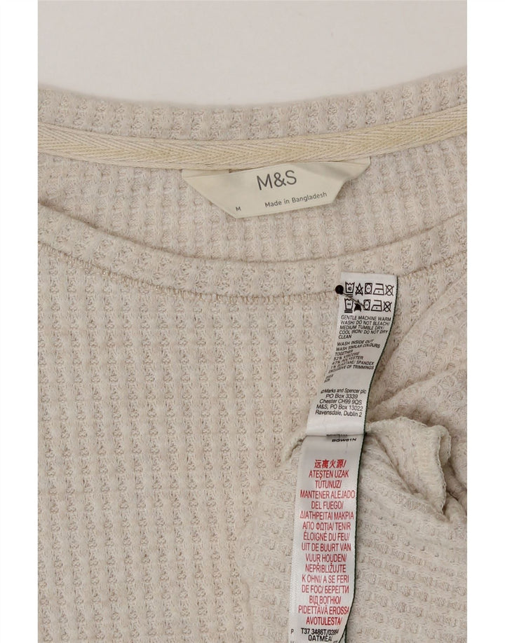 Top feminino Marks & Spencer manga comprida Reino Unido 12 viscose bege médio