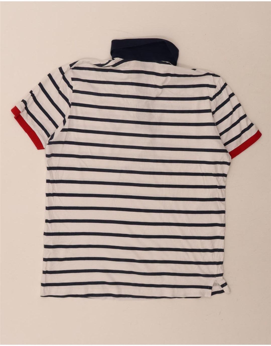 GIAN MARCO VENTURI Mens Polo Shirt Large White Striped Cotton Vintage Gian Marco Venturi and Second-Hand Gian Marco Venturi from Messina Hembry 