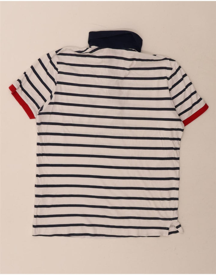 GIAN MARCO VENTURI Mens Polo Shirt Large White Striped Cotton Vintage Gian Marco Venturi and Second-Hand Gian Marco Venturi from Messina Hembry 