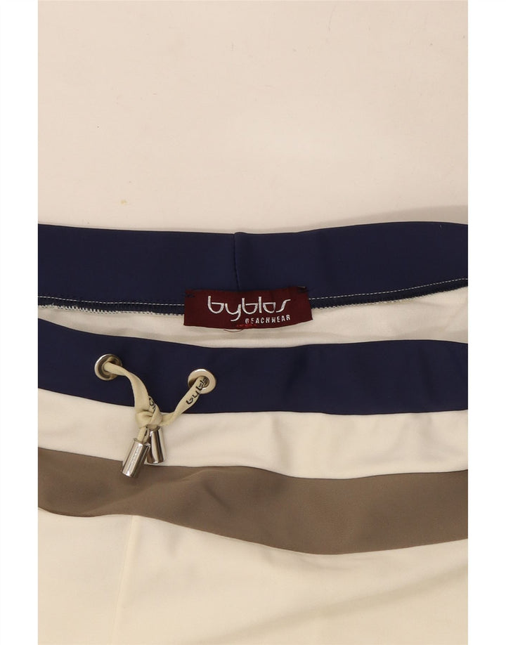 Shorts de natação feminino Byblos UK 14 médio listrado branco