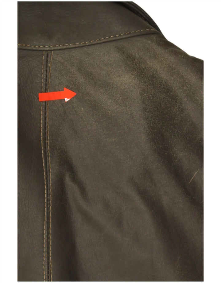 Jaqueta de couro militar masculina vintage Reino Unido 38 couro cáqui médio