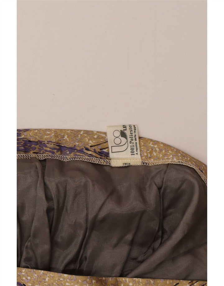 Saia feminina vintage com padrão abstrato linha A W34 grande poliéster bege