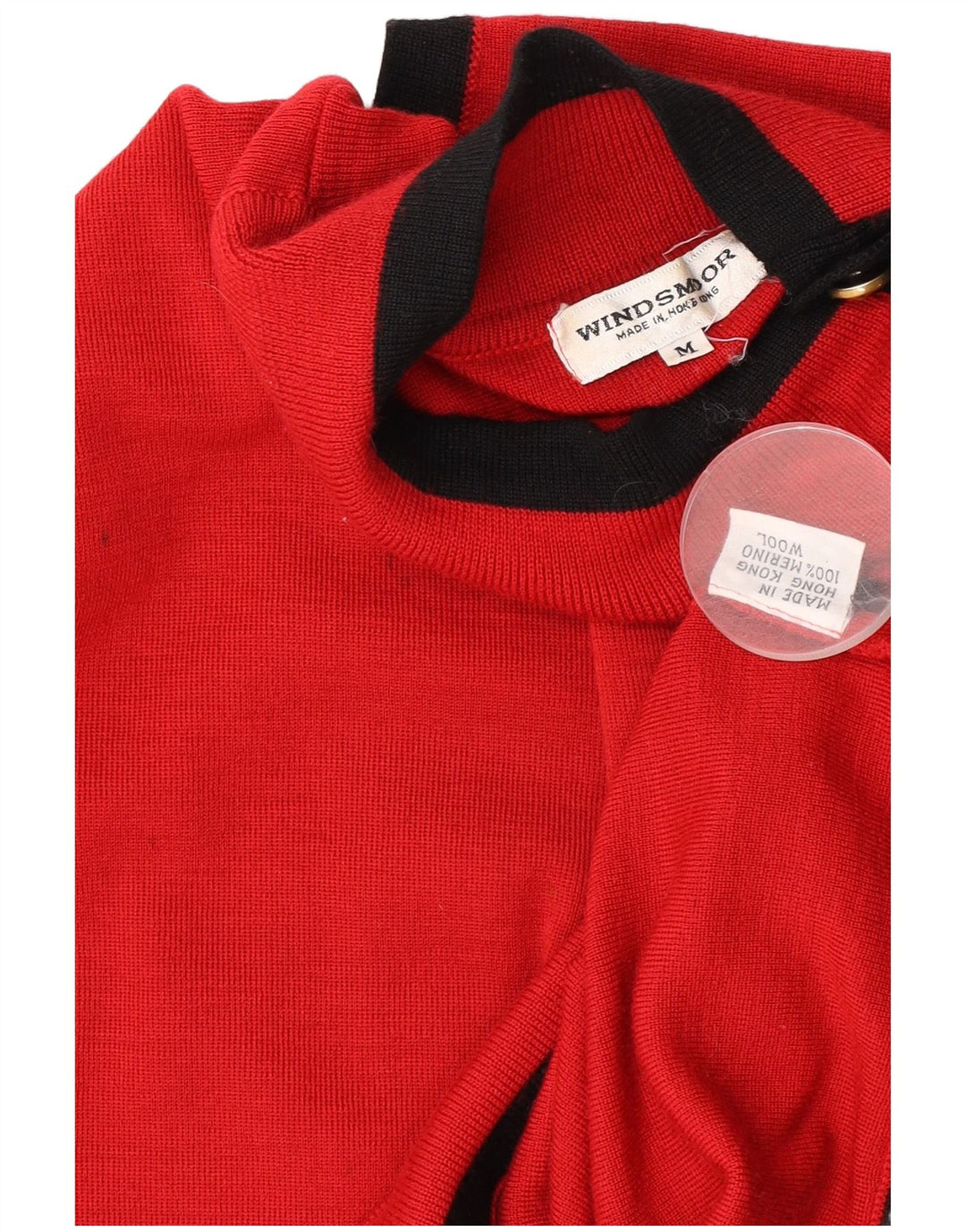 Suéter feminino Windsmoor com gola e botão UK 14 bloco colorido vermelho médio