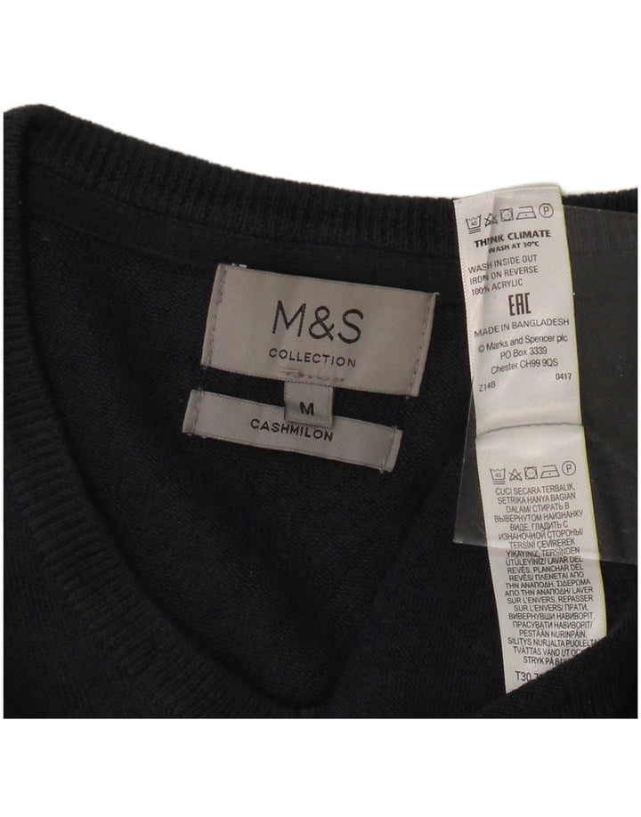 MARKS & SPENCER Suéter masculino com decote em V médio azul marinho acrílico