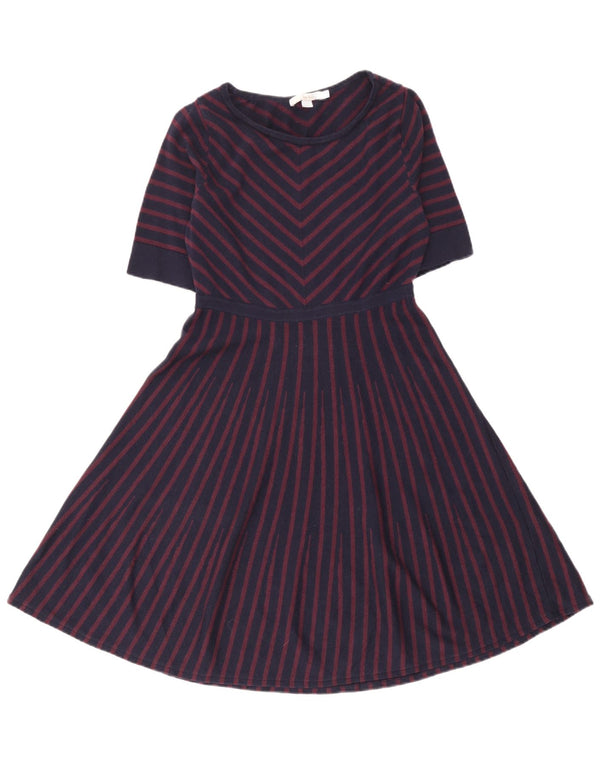 Vestido jumper feminino Boden de manga curta Reino Unido 16 grande lã listrada azul marinho