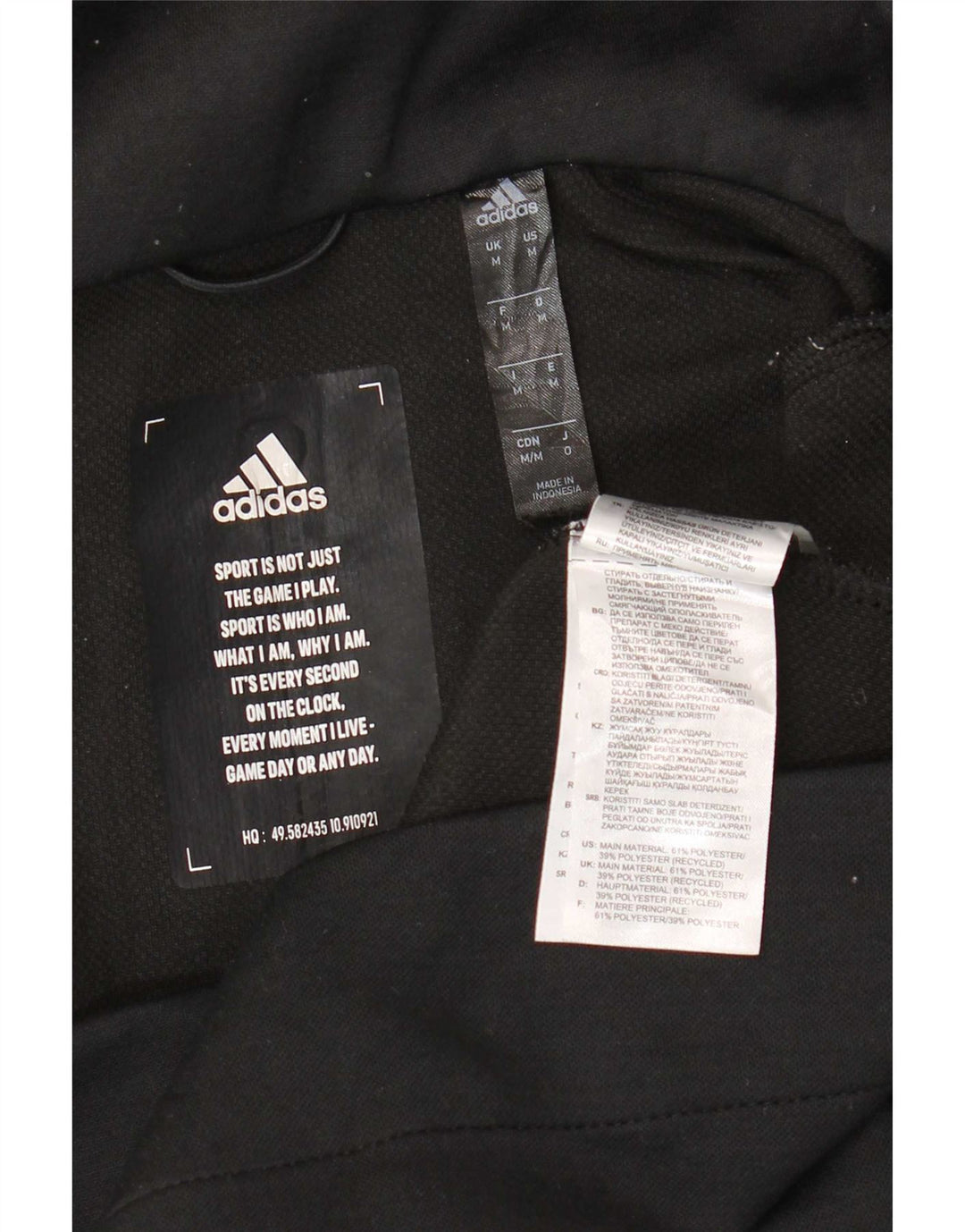 Adidas masculino zip moletom com capuz médio preto manchado de poliéster