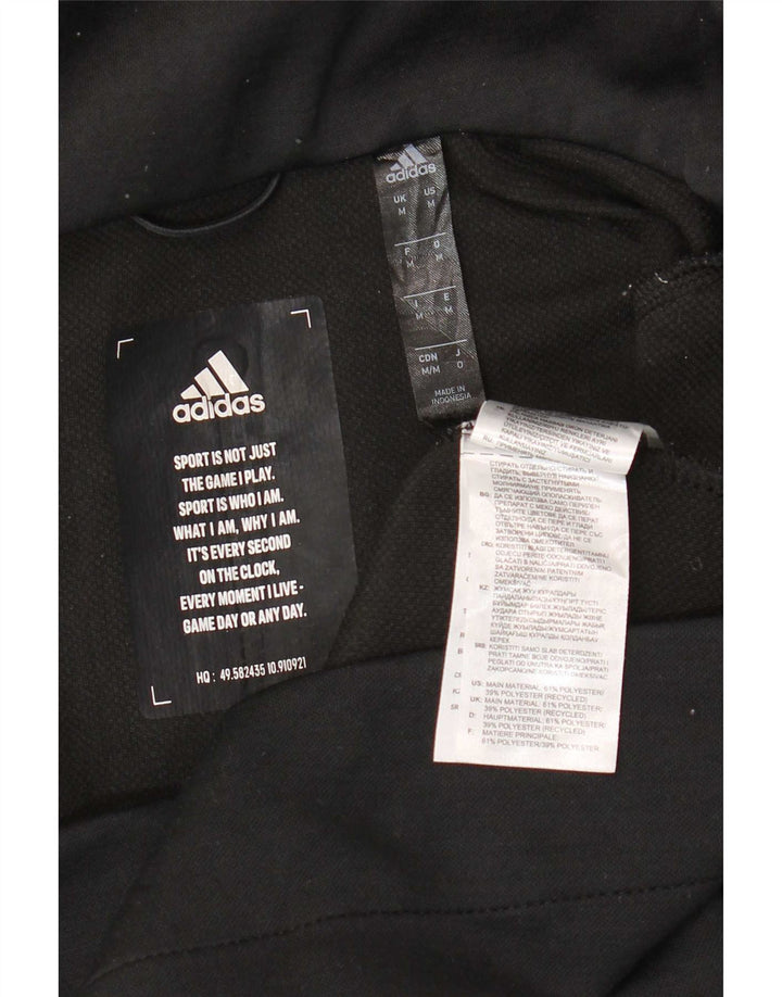 Adidas masculino zip moletom com capuz médio preto manchado de poliéster
