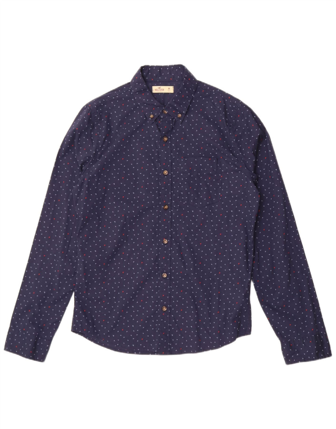 Camisa masculina Hollister de algodão manchado azul marinho médio