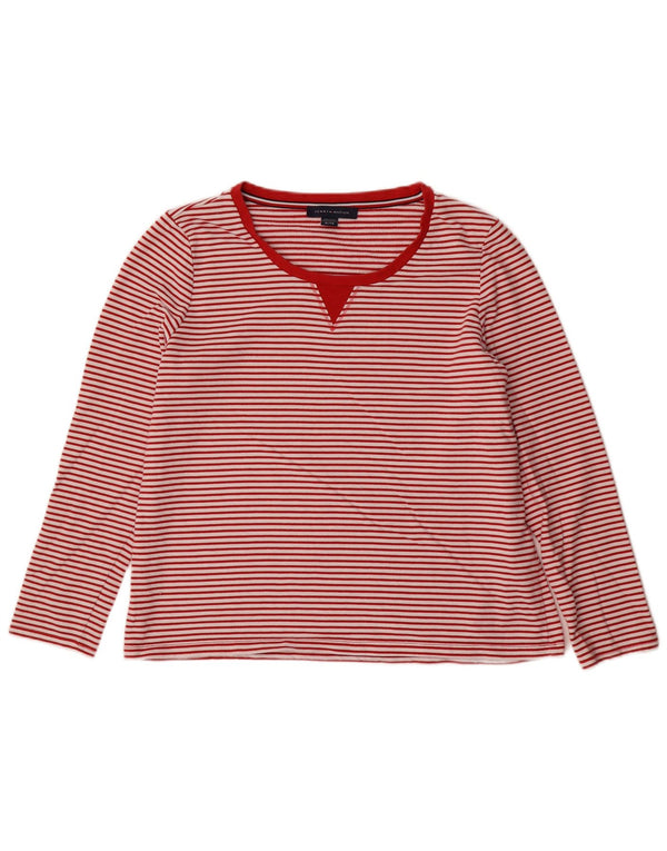 Top feminino Tommy Hilfiger manga comprida UK 18 XL listrado vermelho algodão