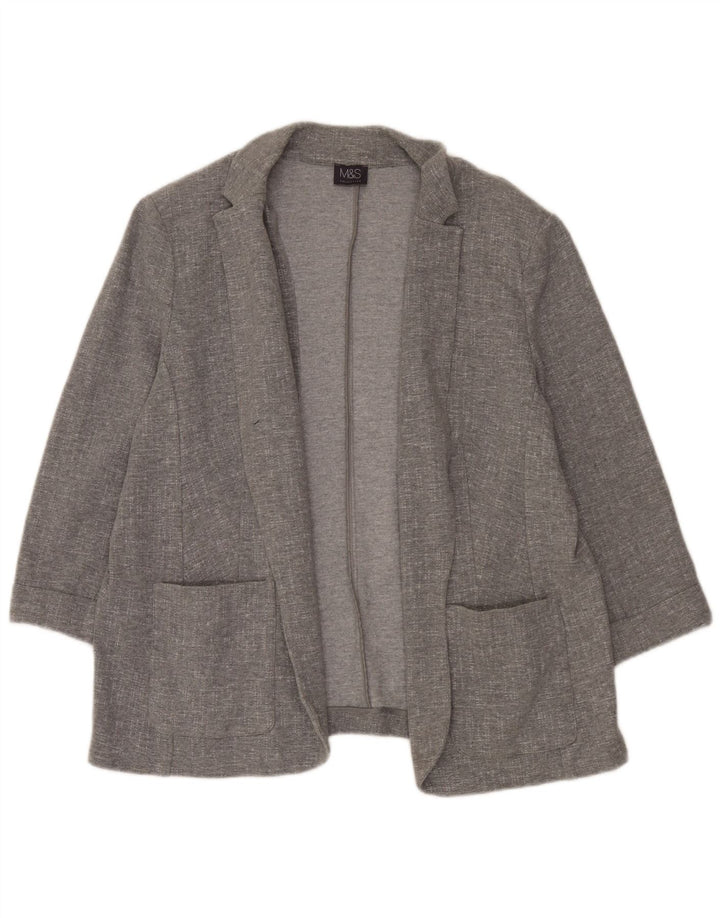 Jaqueta blazer feminina Marks & Spencer manga 3/4 aberta Reino Unido 20 2XL algodão cinza