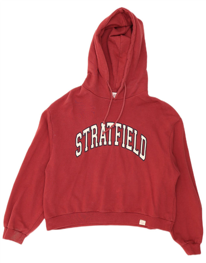 Pull & Bear feminino oversized crop gráfico moletom com capuz Reino Unido 14 médio vermelho