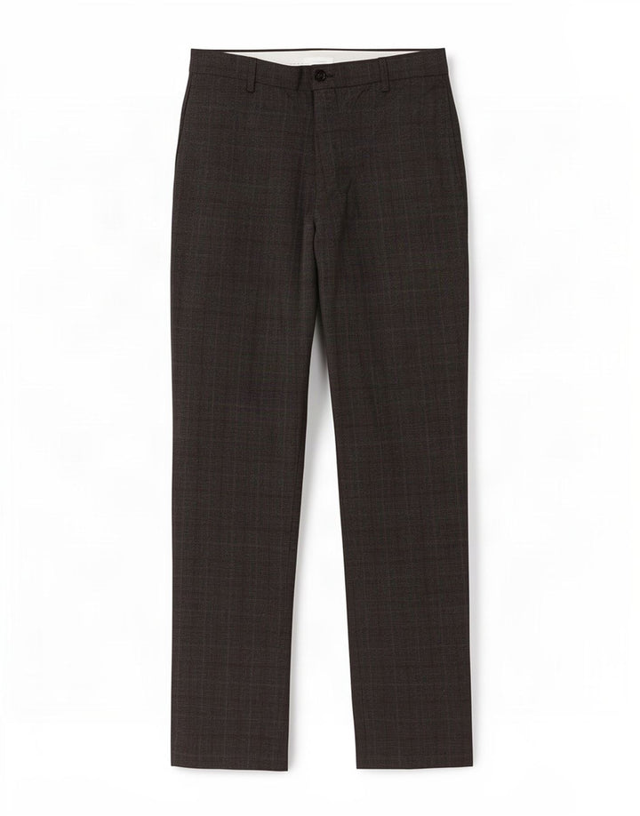 Calça chino masculina Marks & Spencer W30 L33 poliéster xadrez marrom