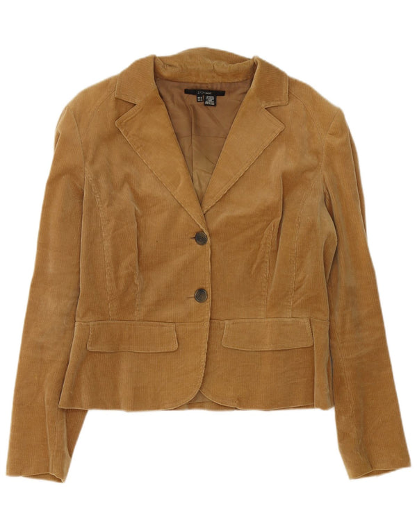 Zara Jaqueta blazer feminina de veludo cotelê com 2 botões UK 18 XL algodão marrom