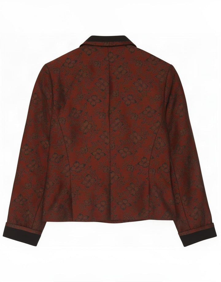 Jaqueta blazer feminina vintage com 5 botões Reino Unido 10 lã floral marrom pequena