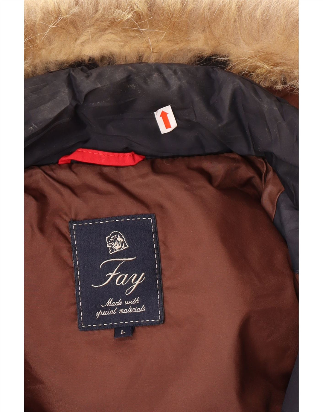 Jaqueta acolchoada com capuz masculina FAY UK 40 grande poliéster azul marinho