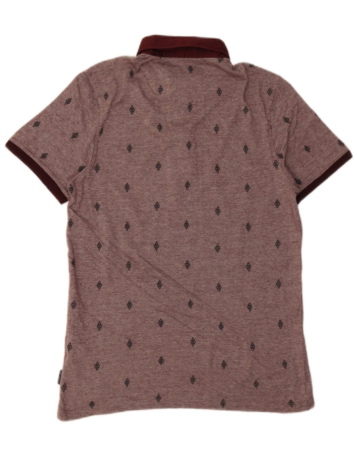 Camisa polo masculina Ted Baker tamanho 3 médio algodão manchado Borgonha
