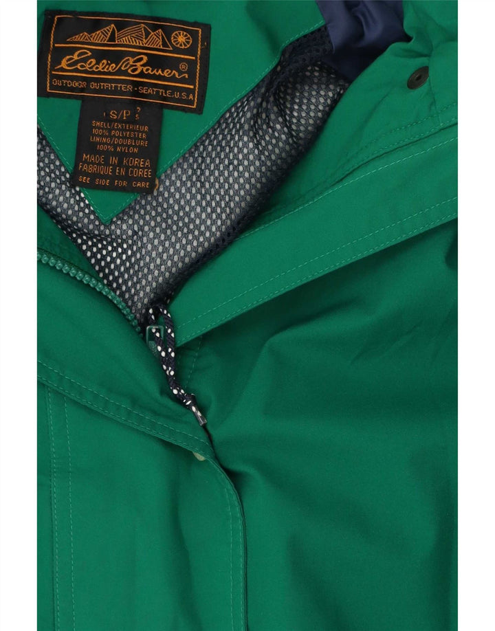 Jaqueta de chuva masculina Eddie Bauer com capuz Reino Unido 36 poliéster verde pequeno