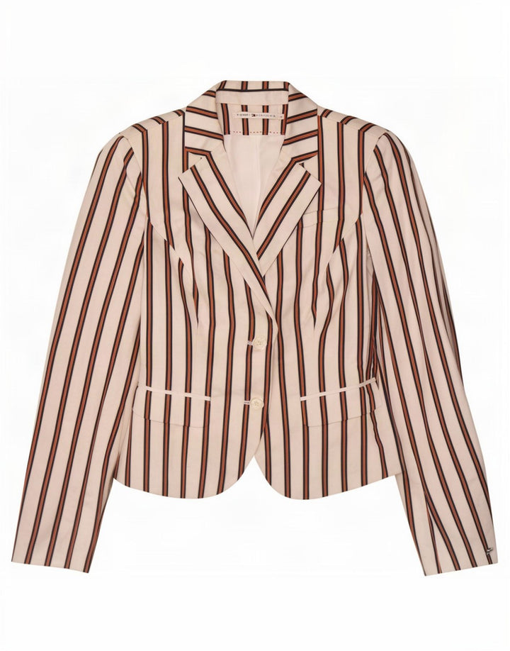 Tommy Hilfiger Jaqueta blazer feminina de 2 botões US 4 pequena listrada branca