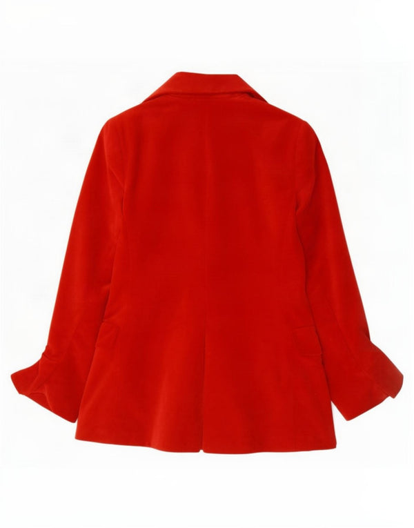 Jaqueta blazer feminina vintage com zíper completo e veludo Reino Unido 10 pequena vermelha