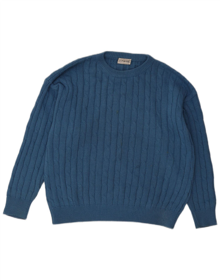 Suéter vintage masculino com gola redonda grande azul