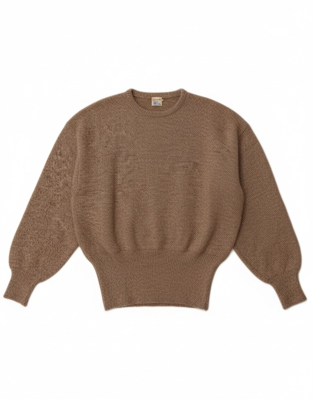 Suéter feminino vintage com gola redonda Reino Unido 14 lã marrom médio